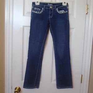 KABA embellished jeans tag size 3 silver detail, low rise, bling measure…